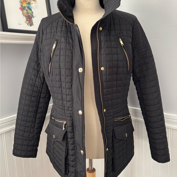 Michael Kors Quilted Jacket Black Sz S Slim fit gold tone - Picture 1 of 10